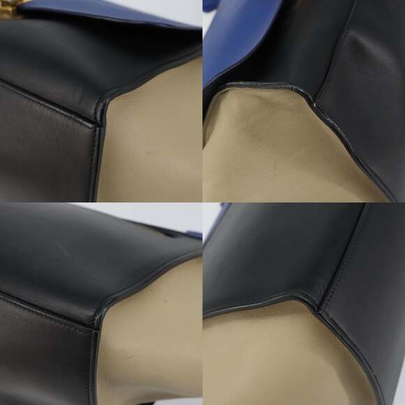 CELINE Trapeze Small Hand Bag Leather Blue Gold - Picture 10 of 13